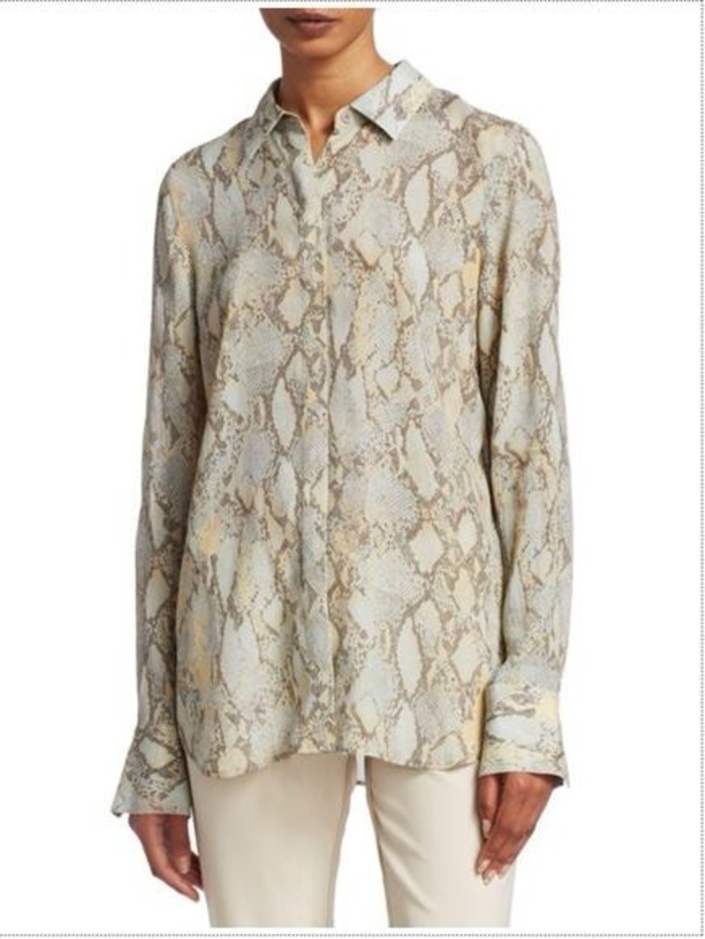 Lafayette 148 | Gold Animal Snake Print Lite Button Up Shirt Sheer Silk Blend M